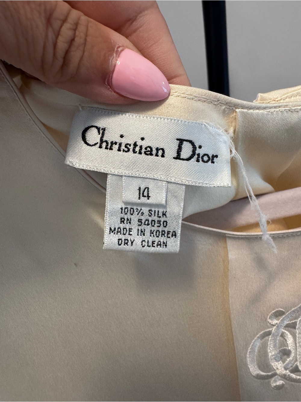 Dior Cream Silk-Feel Long Sleeve Blouse with Embroidered Monogram - Picture 5 of 5